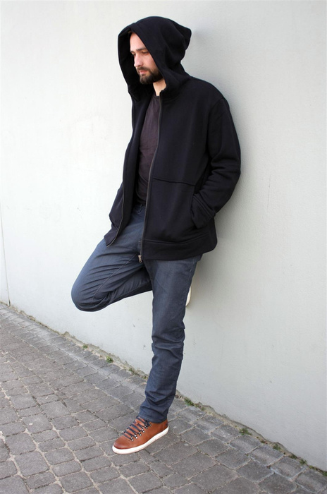 Bluza męska klasyczna zamek, bluza męska z dużym kapturem, czarny kangurek męski na zamek