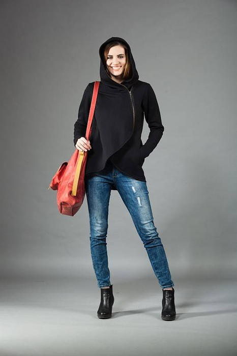 Bluza z kapturem, Asymetryczna bluza, Odzież Plus Size, Bluza z zamkiem ,krótka bluza asymetryczna, Polski producent