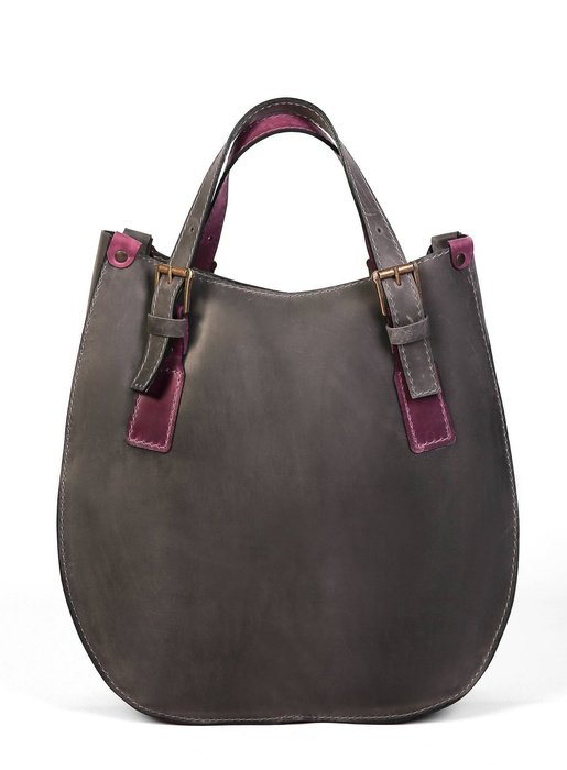 Torba skórzana, rękodzieło, dwukolorowa, worek