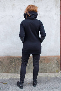 Bluza czarna damska, marynarka z wysoką stójką , wygodna bluza handmade, czarna długa bluza asymetryczna