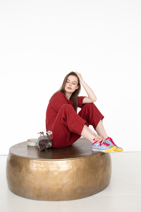 Spodnie lniane bordowe, len polski, polskai projektant, szerokie nogawki , wygodne i miękkie , szerokie spodnie lniane , polska marka