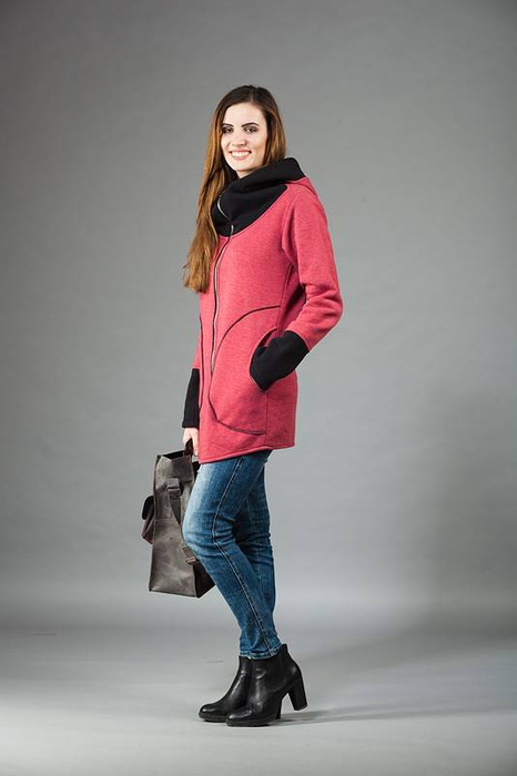 Bluza damska kangurek, Bluza na zamek , długa bluza z kieszeniami
