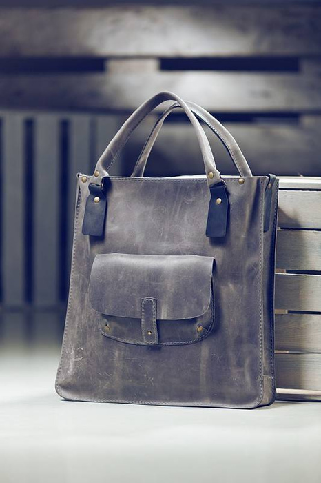 Torba skórzana, torba shopperka, szara duża torba handmade, damska aktówka