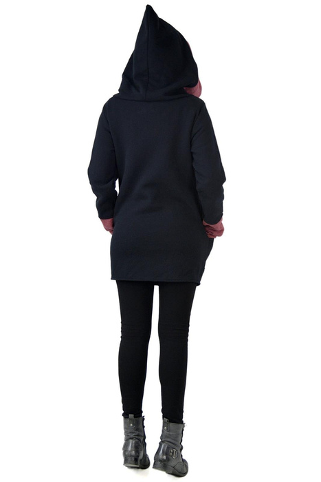 Damska Bluza, Czarna Bluza damska , Długa Bluza z kieszeniami , Bluza z kapturem, Odzież Plus Size, CyberPank, Manufaktura