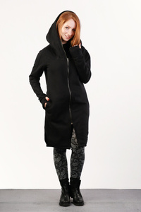 Płaszczyk bawełniany , bluza długa , czarna bluza z kapturem