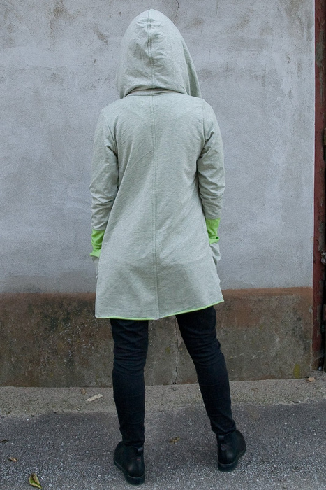 Bluza damska Wdzianko asymetryczne damskie, narzuta bawełniana z kapturem, pastelowe kolory , duże kieszenie