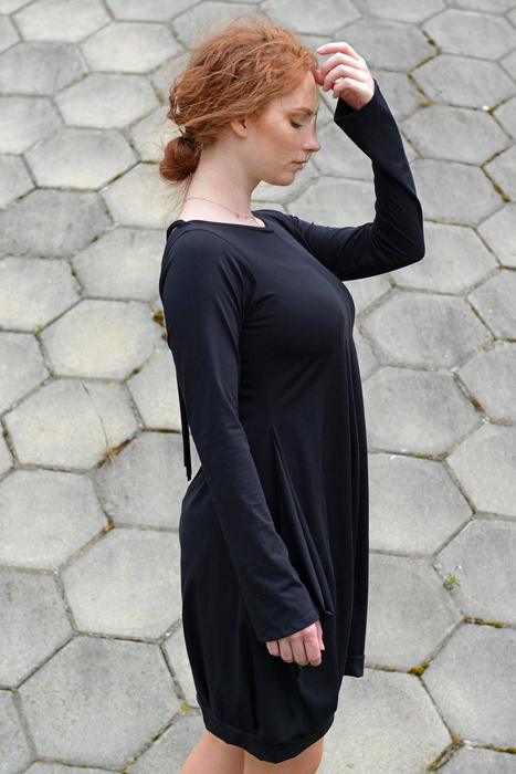 Sukienka bombka bawełniana, mała czarna lużna sukienka