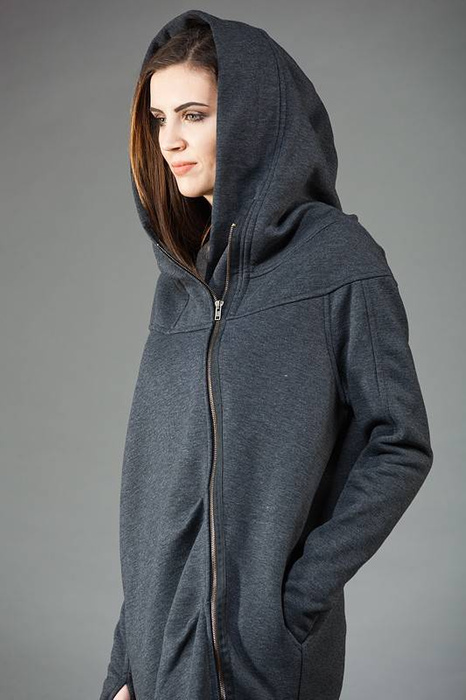Szara bluza z kapturem, Asymetryczn płaszcz, Handmade