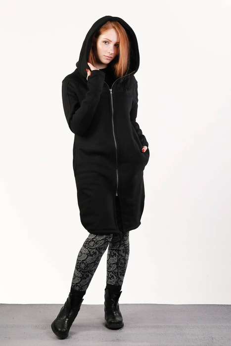Płaszczyk bawełniany , bluza długa , czarna bluza z kapturem