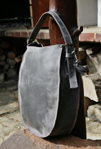 Torba skórzana szara, duża torba półokrągła