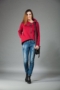  Bluza asymetryczna, Bluza damska bordowa, marynarka damska ze stójką  Bluza bawełniana