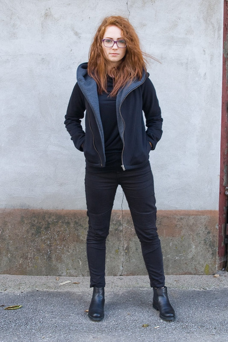 Bluza bawełniana, Gotycka bluza z kapturem, Polska marka, kurtka ramoneska czarna bawełniana