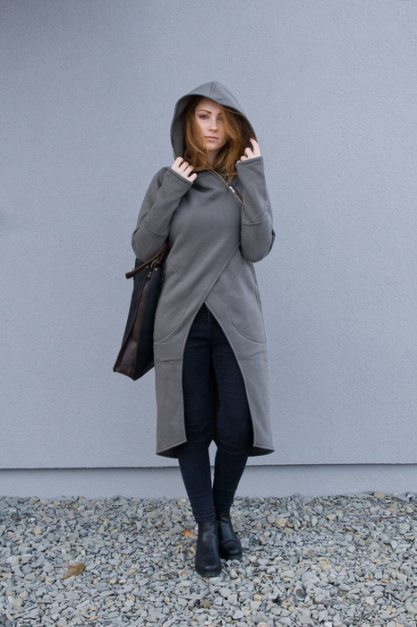 Płaszcz długi bawełniany khaki, Polski projektant, Polska bawełna, Rękodziało