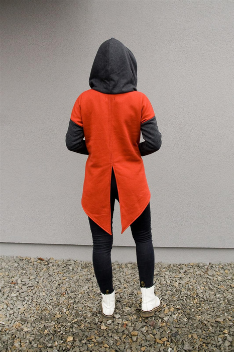 Bluza marszczona pomarańczowa , bluza z kapturem