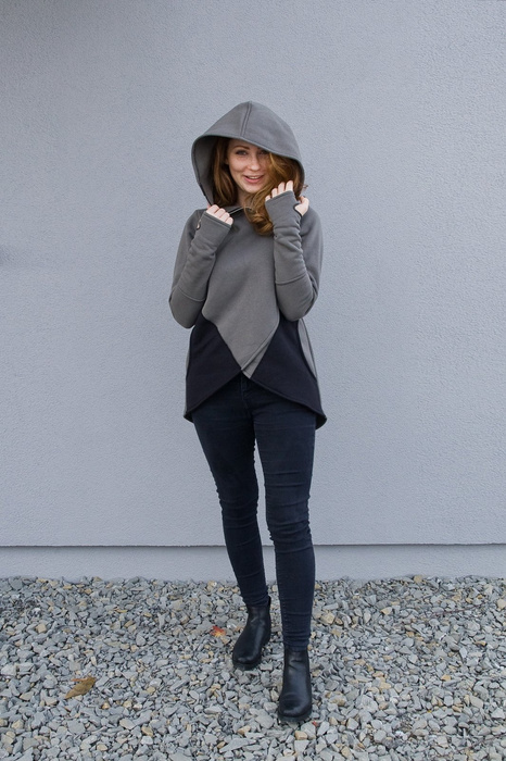 Bluza khaki krótka, Handmade, Bluza z Kapturem, Polski producent