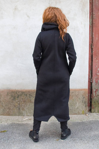 Płaszczyk czarny bawełniany, Polska marka, długa bluza ze stójką , gotycki płaszcz