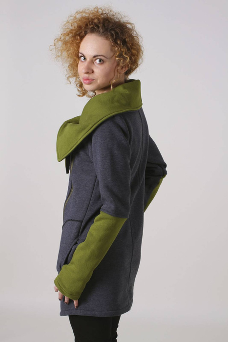 Bluza zapinana na skos , duża stójka , bluza damska na zamek , kurtka damska szara