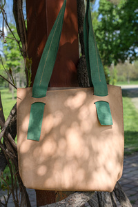 torba beżowa, worek skórzany , torba na laptopa, na zakupy, torebka na ramię ,beżowa torebka skórzana ręcznie robiona 