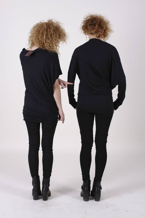 Tunika asymetryczna długi rękaw, bluzka czarna damska z długim rękawem, luźna