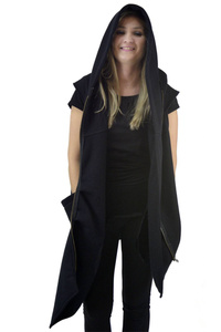 Bezrękawnik kamizelka z dzianiny luźna z kieszeniami i dużym kapturem, bluza damska bez rękawów