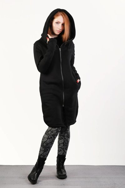 Płaszczyk bawełniany , bluza długa , czarna bluza z kapturem