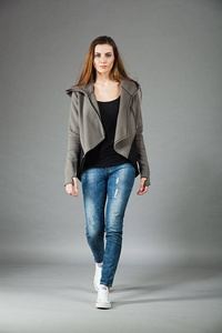 Bluza khaki z kapturem, Asymetryczna bluza, Bluza z zamkiem błyskawicznym, Handmade, Polski producent