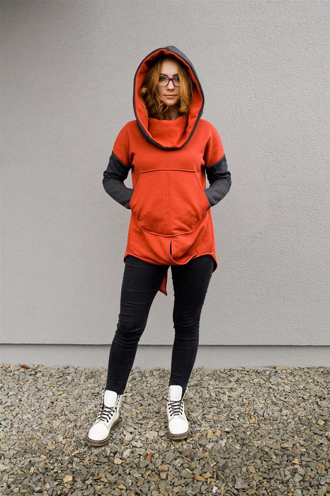 Bluza marszczona pomarańczowa , bluza z kapturem