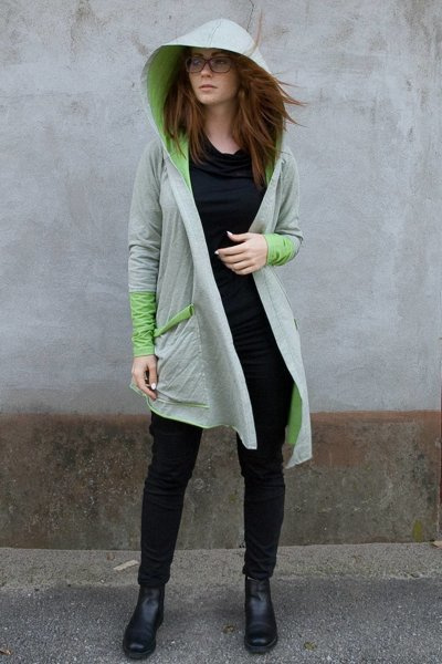 Bluza damska Wdzianko asymetryczne  damskie, narzuta bawełniana z kapturem, pastelowe kolory , duże kieszenie