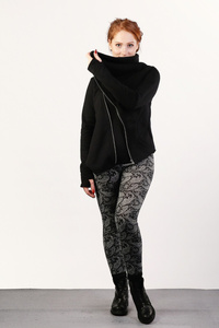 Bluza asymetryczna ze stójką, czarna bluza na zamek, marynarka na zamek