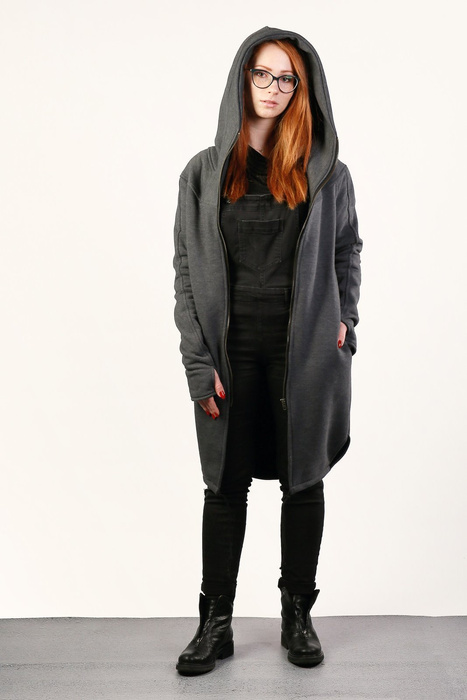 Płaszczykdamski bawełniany , długa bluza szara ,  bluza z kapturem