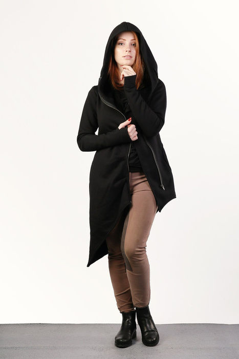 Asymetryczna bluza z kapturem, czarna bluza na zamek