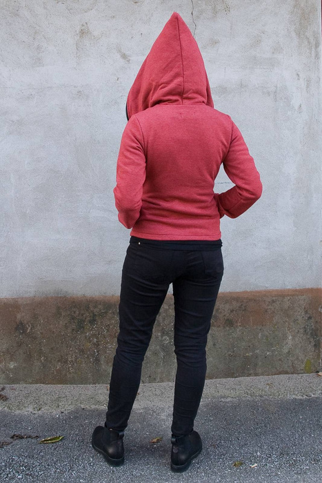 Bluza bawełniana, niestandardowe rozmiary, ramoneska damska , cyber kaptur, krótka bluza malinowa, skośny zamek