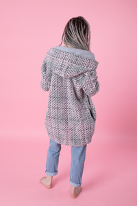 Płaszcz wełniany, Płaszcz z kapturem, Odzież Plus Size, Płaszcz asymetryczny, Odzież wełniana, Szary płaszcz, Płaszcz z kapturem, Płaszcz zimowy