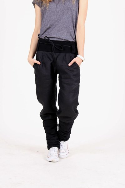 Spodnie damskie Alladynki lniane , szerokie spodnie lniane, czarne spodnie damskie luźne