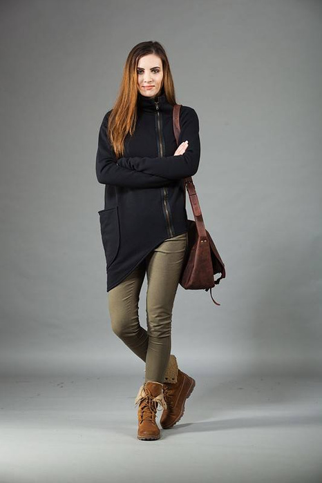 Asymetryczna bluza, Odzież Plus Size, Bluza z zamkiem błyskawicznym, Handmade, Polski producent
