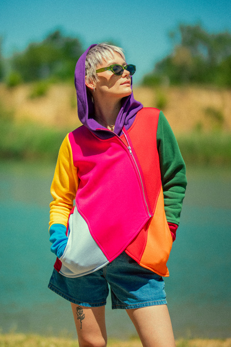Asymetryczna bluza damska, bawełniana krótka bluza kolorowa , kurtka kolorowa