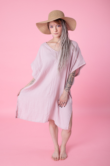 Sukienka plazowa, tunika lniana luźna.polski len, polska produkcja, polski producent, sukienka luźna z lnu