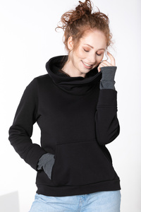 Bluza damska , bluza kangur z kapturem damska polska dzianina, szytew Polsce, krótka damska bluza zestójką