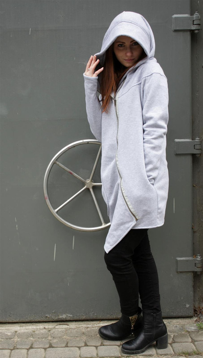 Bluza bawełniana damska zamek na skos , Bluza z kapturem, Polski producent, płaszcz damski luźny