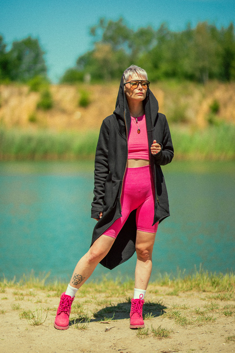 Asymetryczna bluza z kapturem, czarna bluza na zamek