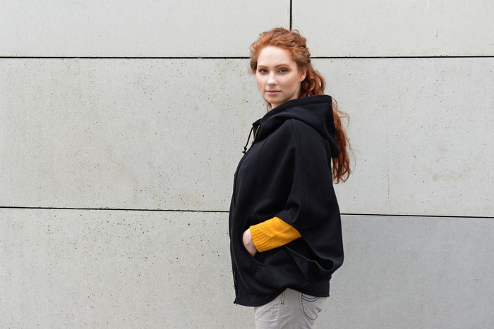 Bluza ponczo, czarna peleryna, bluza z kapturem, damska czarna oversize