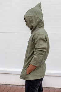 Tunika męska lniana z kapturem Polska produkcja , lniana bluza męska, męska tunika , kangurek męski z lnu , koszula męska na lato z lnu , polski projektant