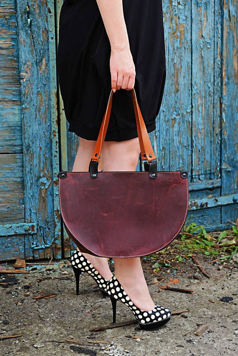 Torebka skórzana ręcznie robiona bordowa torebka