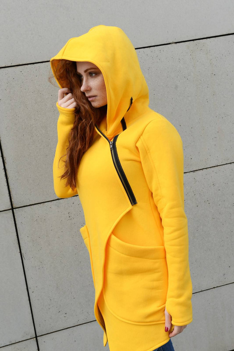 Żółta bluza z kapturem damska, Bluza z kapturem, Asymetryczna bluza,