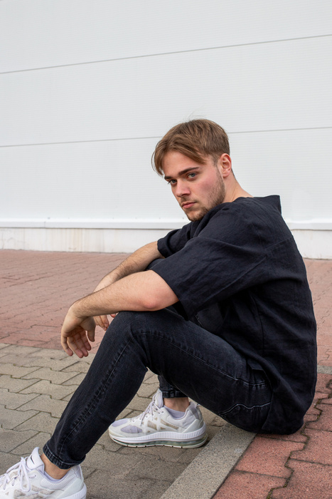 tunika, koszulka lniana męska, czarny len, czarna męka koszulka lniana, polski len polska produkt