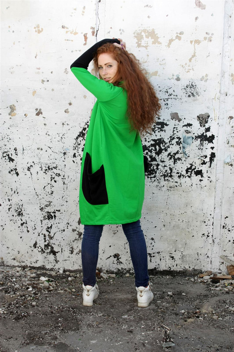 Bluza damska długa bez zapięcia, duże kieszenie, luźny fason