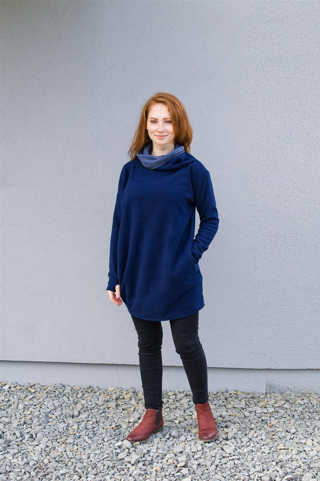 Granatowy sweterek bawełniany, asymetryczny sweter damski