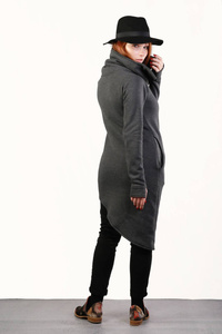 Bluza z asymetrycznym zamkiem, szara bluza na jeden bok