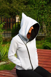 Bluza bawełniana z kapturem, jasnoszara, skośna bluza cyber kaptur, krótka kurtka