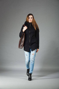 Kurtka z kapturem, Kurtka damska, Odzież Plus Size, Bawełniana, Kurtka z długim rękawem, Bluza na zamek, Rękodzieło